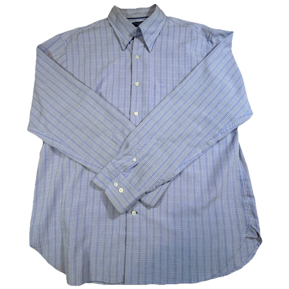 Dockers Mens Large Blue Check Button Down Shirt Long Sleeve Rayon Blend L